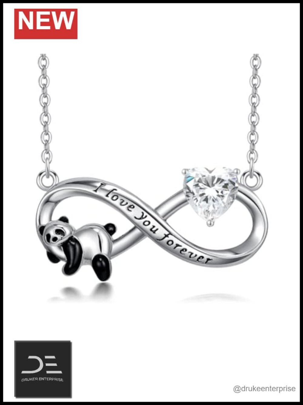 925 Sterling Silver Panda Birthstone Necklace with Infinity Pendant